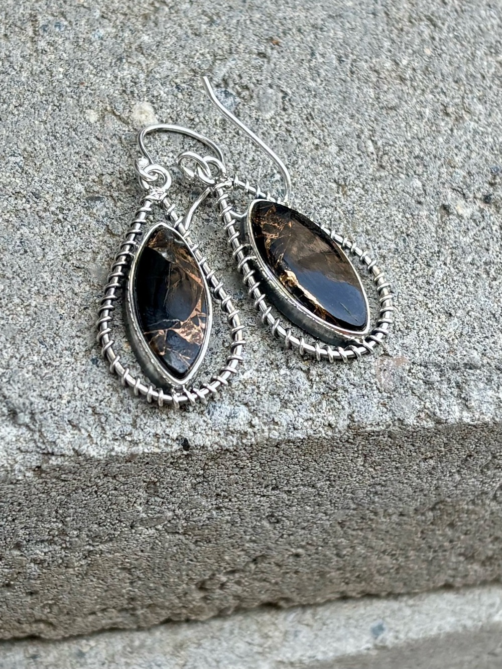 NEW! Black Copper Turquoise Earrings - Picture 5 of 13